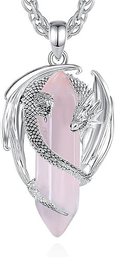 CELESTA Collier Quartz Rose Femme Argent Pendentif mit Dragon et Pierres Semi-précieuses Cristaux Bijoux Celtique Idee Cadeau Maman Copine Femme Anniversaire Original