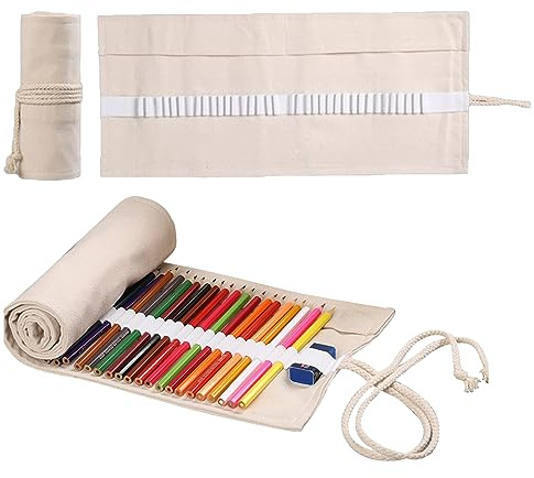 Eabdice Federmäppchen, Hohe Kapazität Pinseltasche, Buntstift-Rolle Pencil, 48 Slots Bleistift Rolle, zur Aufbewahrung von Bleistiften, Pinseln und Kugelschreibern