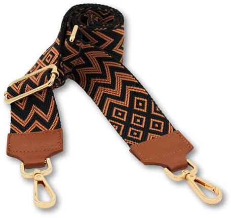 BRISE Taschengurt für Damen & Herren, 5cm Breiter Schultergurt, Verstellbarer 80-130 cm Taschenriemen aus Polyesterstoff und Leder, Stylischer Riemen mit 360 Drehbarer Kopf (Zickzack - Cognac Braun)