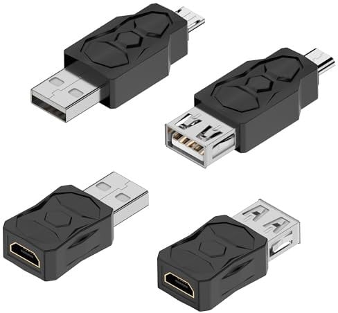 GELRHONR 4PCS Adaptateur USB vers Micro USB, convertisseur USB 2.0 mâle vers Micro USB Femelle supportant Une Charge de 5V/2A et Un Transfert de données de 480Mbps(USB to Micro USB)