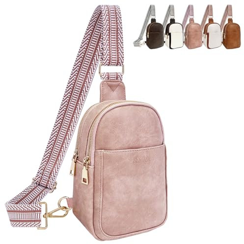 Bestash Sling Bag Damen,Leder Umhängetasche Damen Crossbody Bag Damen Breiter Gurt,Schultertasche Stylisch Bauchtasche für Outdoorsport,Reisen,Einkaufen(Rosa)
