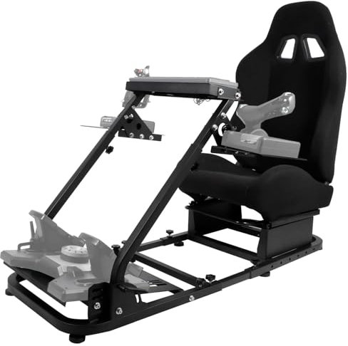 Minneer Flight Racing Simulator Cockpit with Black Seat,Fit for Logitech Thrustmaster joysticks or Yoke G920 G923 T80 T150,Sim Game Stand With 2 Shift Rod Fittings Not Include Wheel Pedal