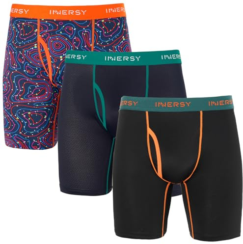 INNERSY Long Leg Boxers for Men Underwear, XL, Black/Deep Blue/Pattern