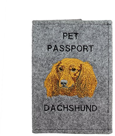Art-Dog Hundepasshülle - Handgefertigte Filzhülle mit gesticktem Muster - Tierärztliche Reisepasshülle für Hunde - 17x12,5cm - Dachshund III