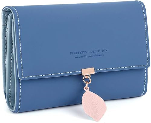 RRANCharltu Porte Monnaie Femme Cuir PU Porte Feuilles pour Femme Longueur Moyenne Lisse et Souple Petit Portefeuille Femme, Bleu Marine