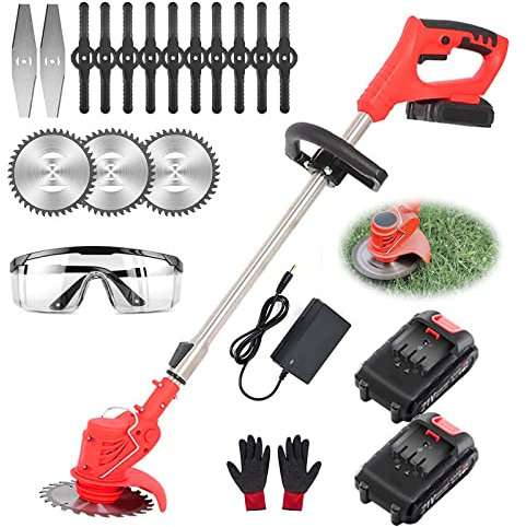 Decespugliatore a Batteria, 24V Tagliabordi a Batteria Ruote Rimovibili (red)