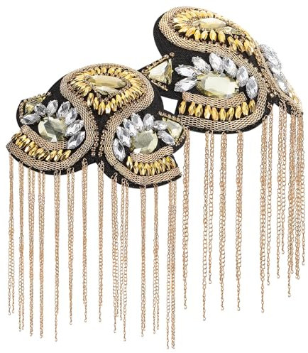 Operitacx Modische Schulterklappen Gold - Retro Punk Epauletten FüR KostüM Dekoration, Metall Schulterabzeichen Mit Fransen, 1 Paar