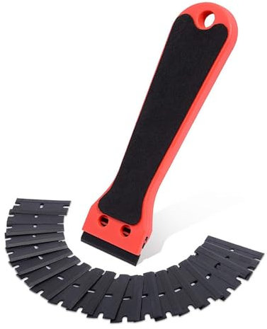 Plastic Scraper Glass Scraper 6inch EVA Foam Long Handle Window Scraper Scraper Tool Set with 20 Plastic Razor Blade for Remove Paint Label Sticker Glue Sticky Stuff Decal Safe to Glass