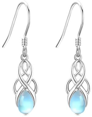 Kelten Knoten Ohrringe Sterling Silber 925 Kelten Mondstein Hänge Ohrringe Hängende Irische Schmuck Geschenke für Damen Frauen Freundin Weiblich