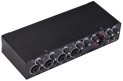 HUIOP 4 channels recording sound card with driver free audio interface, 4-in 4-out USB sound card 24bit/192khz 48V phantom power for professional recording of live streaming karaoke