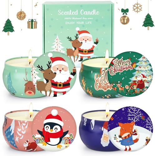Duftkerzen Geschenkset für Frauen, 4 Stück Duftkerze Weihnachten, Geschenk für Mutter, Schwester, Freundin,Sojawachs Duftkerze im Glas für Stressabbau, Duftkerzen-Set für Schlaf, Spa, Yoga, Party