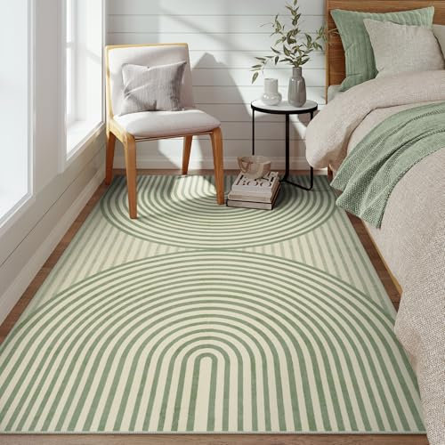 LIVEBOX Grüner Teppich, maschinenwaschbar, für Wohnzimmer, rutschfest, weich, für Schlafzimmer, moderner Teppich, große Matte für Esszimmer, Grün / Regenbogen, 2 Stück