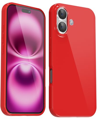 Svanove for iPhone 16 Plus Case Silicone, Glossy Soft Rubber Gel Jelly Cute Protective Plastic Simple Plain Phone Case Cover for Women Girl, Slim Thin Flexible Shockproof TPU, Red