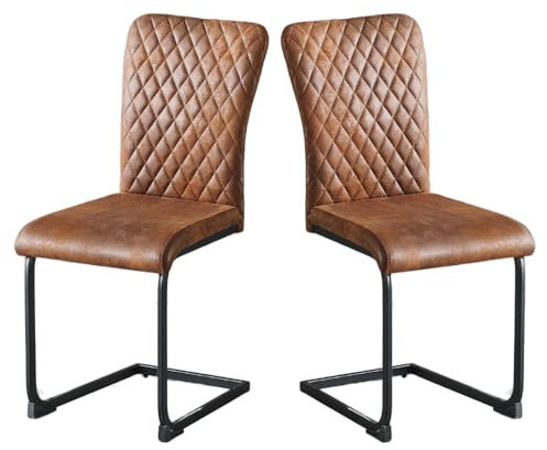 JYMTOM 2er Set Freischwinger Schwingstuhl Esszimmerstuhl mit Kunstleder und hoher Rücklehne, Metallgestell, Moderner Küchenstuhl, Polsterstuhl für Wohnzimmer Konferenzraum und Esszimmer(2, Braun)