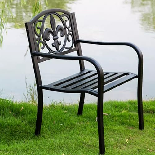 Gartenbank, Sitzbank Outdoor, Gartenbank Metall, Bank Outdoor, Terrassenstuhl für Draußen, Parkbank aus Metall mit Rückenlehne und Armlehnen, für Draußen, Deck, Hinterhof, Garten, Terrasse(Black)