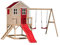 Wendi Toys M28R Gartenhaus Kinder mit Rutsche und Schaukeln, 330 x 405 x 242 cm, Grau, FSC Holz, Spielhaus Outdoor, Kinderspielplatz mit Klettergerüst und sicherem Aufbau, Stelzenhaus draussen