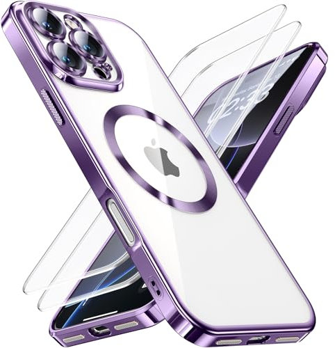 JUESHITUO for iPhone 16 Pro Case for Magsafe, Not-Yellowing, Integrated Camera Protection, with 2 Screen Protectors, Military Grade Protection Shockproof Women Men Phone Cover,Purple