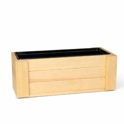 TIMBERMIK Holz Pflanzkübel Groß Außen 62,5 x 21,5 x 25 cm Pflanzkasten Blumenkübel Outdoor Rechteckig Blumenkasten für Garten Balkon und Terrasse Rohholz