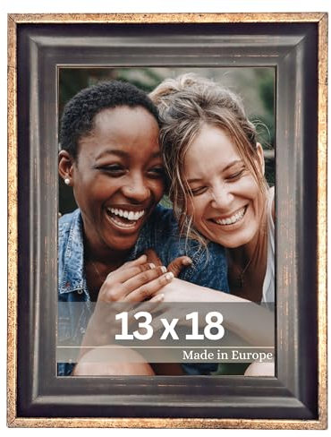 VictoR Vintage Bilderrahmen Pablo Schwarz Gold 13x18cm – Leiste 35x25mm - bruchsicheres Acrylglas - eleganter Fotorahmen 13x18