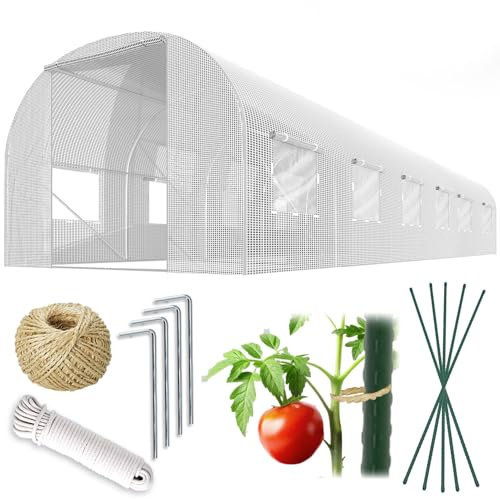 Plonos Folientunnel Gewächshaus Mit Rahmen Stahl Set Mit Pflanzenstützen Zubehör 3 x 6 x 2 m 18m2 Weiß
