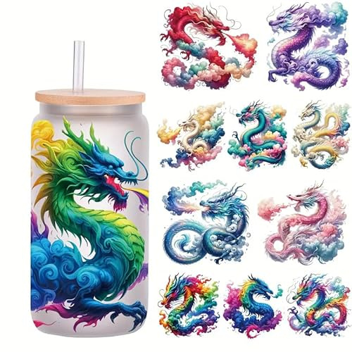 5pcs Vinyl Dragon Cloud UV DTF Cup Wraps Transfer Waterproof Sticker for Glass Cups Furniture Craft DIY Crafts，Rub on Transfer Stickers for DIY Water Bottle Laptop Decal Wood Car