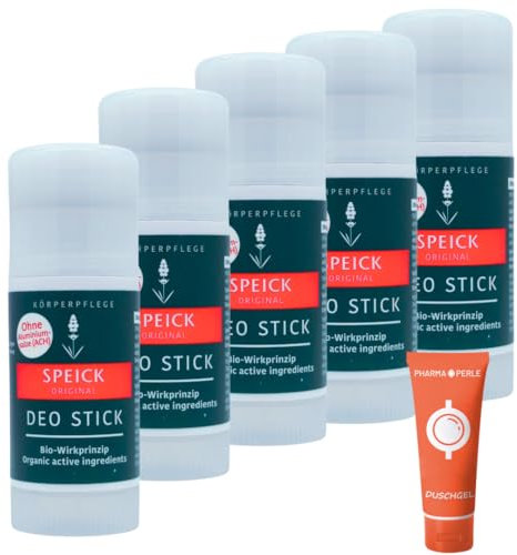 Speick Original Deo Stick 5x 40 ml I Natürlicher Schutz mit Salbei und Speick-Extrakt I Bio-Wirkprinzip I Deodorant ohne Aluminiumsalze I für alle Hauttypen I Spar-Set plus Pharma Perle give-away