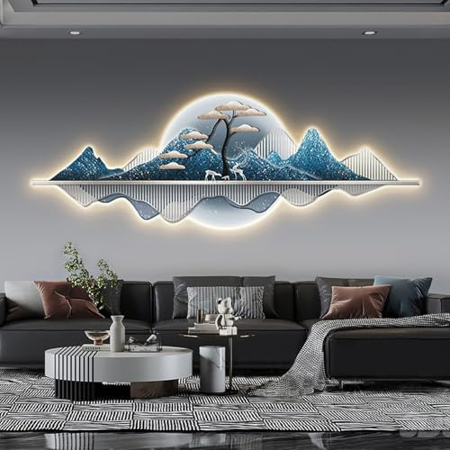 YAIUNHIQ LED Light Wall Art Moderne Metall 3D Berg Landschaft Wand Skulptur Wandhängedekor für Wohnzimmer Schlafzimmer Eingangsweg