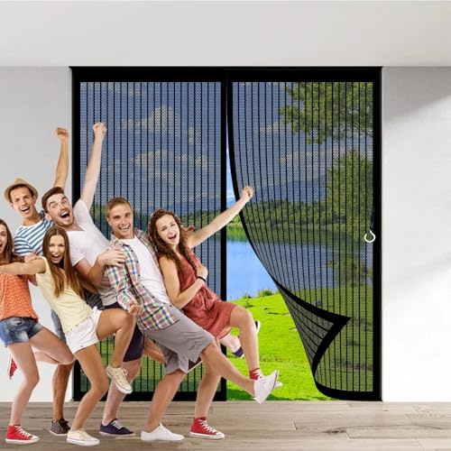 Moustiquaire Magnétique Porte 133 x 240 cm Respirantes Maille Ultra Fine Anti-Moustiques Rideau Moustiquaire avec Aimants pour Balcon & Terrasse, Noir