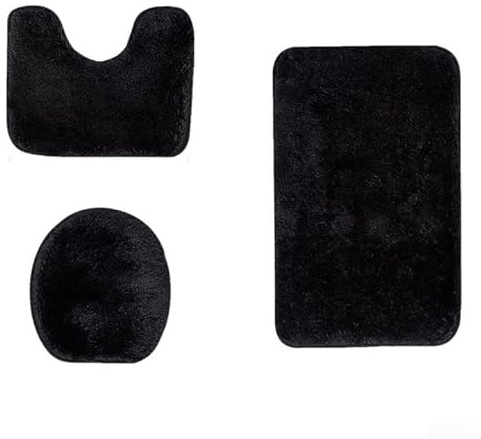 Komplettes 3-teiliges Badezimmermatten-Set mit rutschfestem Teppich und WC-Bezug für Komfort (schwarz)