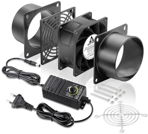 GDSTIME Ventola per tubi, 80 mm, 230 V, doppio cuscinetto a sfera, 5500 giri/min | Ventola per tubo da 80 mm, 12 V, ventola di scarico da 80 mm, con controllo della velocità 4 V-12 V, flusso d'aria elevato