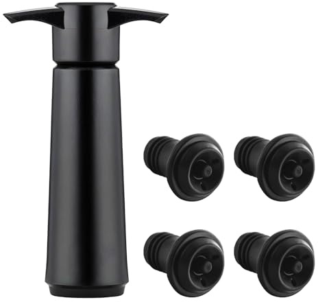 BAOWUABJ Wine Saver Vacuum Pump with 4 Stoppers - Reusable Wine Saver Preserver for Keeping Fresh, Champagne Stoppers (Black)