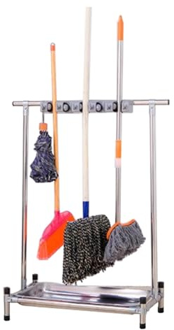asdchZen Commercial Broom Mop Holder, Umbrella Stand, Floor-Mounted Mop Rack, Cleaning Supplies Organizer, Standing Broom Closet Cabinet,Silver,66X42X105Cm(5Slots)