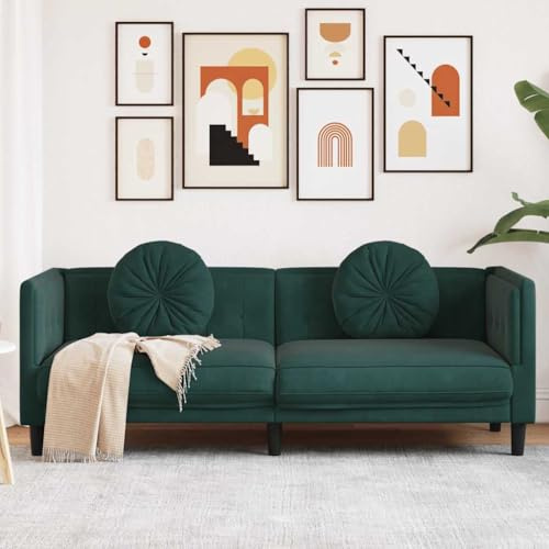 Massbinet 3-Sitzer Modernes Stoff Doppelsofa Sofa mit Kissen Montage für Wohnzimmer Schlafzimmer Dunkelgrün Samt