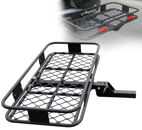 Gepäckträgerkorb für die Anhängerkupplung Klappbarer Gepäckträger für die Anhängerkupplung Aluminium Gepäckträger mit Reflektierenden Rücklichtern für SUV Pkw LKW und Transporter