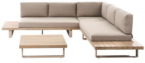 Beliani Lounge Set 5-Sitzer FSC Akazienholz Hellbraun mit Auflagen beige Taupe Mykonos