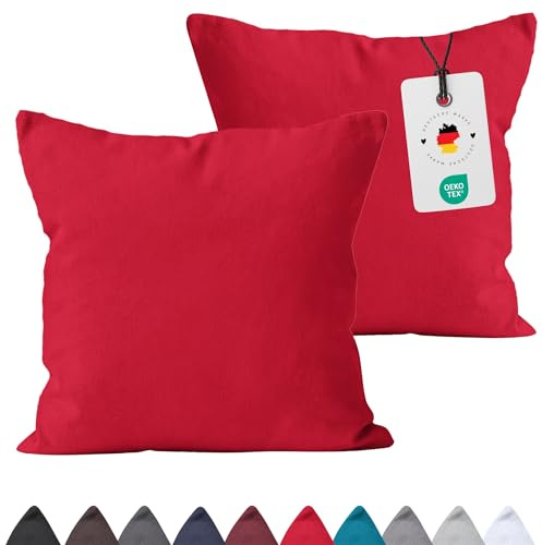 Carpe Sonno Kissenbezug 80x80 cm 2er Set, Baumwolle – Rot Oeko-Tex | Kissenhülle mit Reißverschluss | Premium Baumwolle, Oeko-Tex | für Schlafzimmer, Wohnzimmer, Bett & Sofa | Deko & Kopfkissen
