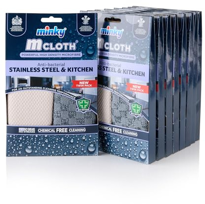 Minky M Cloth Stainless Steel & Kitchen Set - Pack of 9, Microfibre Anti-Bacterial Cleaning Cloth, Multifunctional & Reusable, Super Soft & Powerful High Density Microfibres