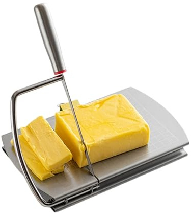 Irishom Käseschneider Edelstahl mit Draht – Käsehobel & Butterschneider mit Schneidebrett, Cheese Slicer für Käse, Butter, Schinken & Gemüse, Präzise Portionierung (Klingenstil)