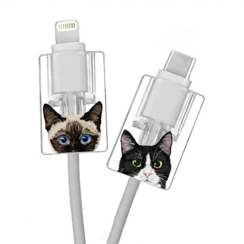 KAHZOR 2 piezas Protector Cable Cargador, Protector de Cable Diseño de Lindas Gato, Cargador Lindo Ahorrador de Cable, Protectora Cargador Cable Datos Compatible