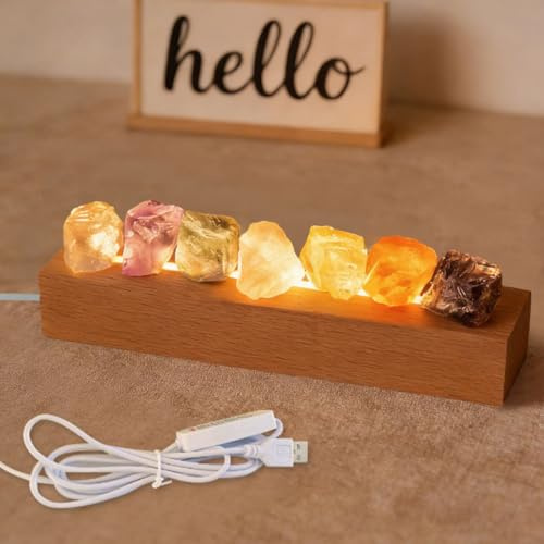 WRQIOO 7 Farben Salzlampe, Salzlampe Dimmbar, Salzkristalllampe Dimmbar LED mit USB & Holzsockel für Spa Yoga Meditation Wohnzimmer Dekoration