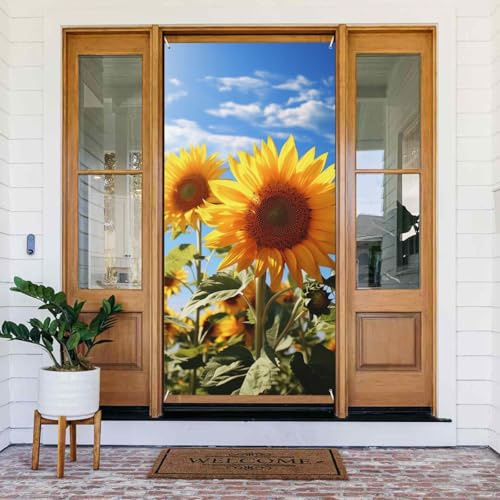 Tür tion, Türbanner 72,8 x 35,4 Zoll, saisonales Verandaschild, Banner mit Fotohintergrund, wunderschönes Sonnenblumen-Türbanner zum Aufhängen für Frühlings- und Osterpartys