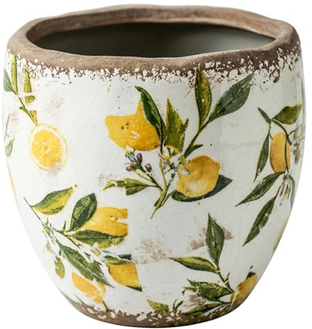 Bemonew Vaso da fiori in ceramica - Fioriera gialla in stile toscano con foro di drenaggio, finitura vintage per piante da interno e decorazioni da giardino per esterni
