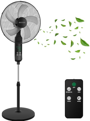 Echos® Standventilator 46cm Leise mit Fernbedienung 46 cm – 50W Leistungsstarker Standlüfter mit 3 Geschwindigkeiten, hoher Luftdurchsatz, Timer & Oszillation – Höhenverstellbar – Ventilator