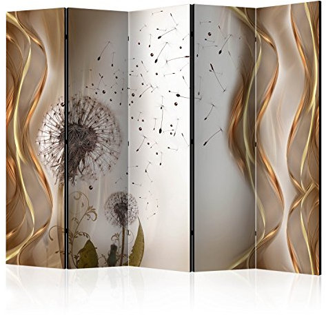 RAUMTEILER/PARAVENT B&D XXL Raumteiler Pusteblume Abstrakt Foto Paravent 225x172 cm beidseitig auf Vlies-Leinwand Bedruckt Trennwand Spanische Wand Sichtschutz Raumtrenner Home Office beige grau