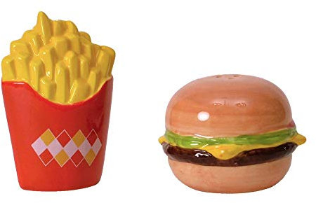Hamburguesa Y Fritten – Salero y pimentero en un juego de 2 unidades – Hamburguesa Y patatas – Salero y pimentero especias Sal y pimentero Set Fast Food Especias