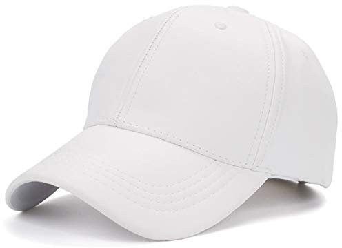 Kuyou Unisex Klassische PU Leder Baseball Cap Sports Outdoor Basecap Kappe (Weiß)