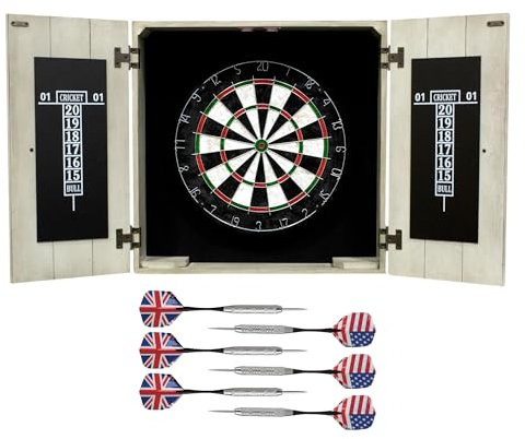 Hathaway Drifter 45,7 cm Borsten-Dartscheibe und Schrank-Set – inklusive selbstheilender Sisalplatte, abnehmbarem Außenring, Kreideanzeigetafeln & Steeldarts – komplettes Dartzubehör – Timberwood