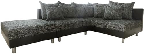DELIFE Eckcouch Clovis Schwarz mit Hocker Ottomane Rechts Ecksofa Modular