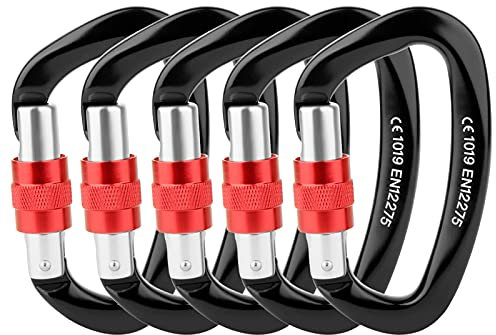 Paliston 25kN Kletterkarabiner Aluminium Schraubkarabiner D Form Karabiner Karabinerhaken Schwarz 3 Stück