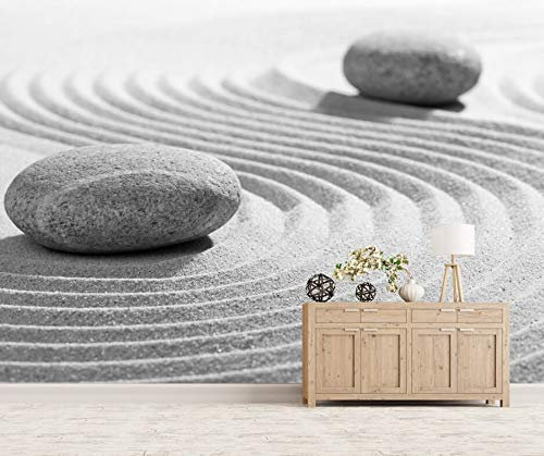 Vlies Tapete XXL Poster Fototapete Steine Sand Zen Farbe schwarz weiß, Größe 160 x 120 cm